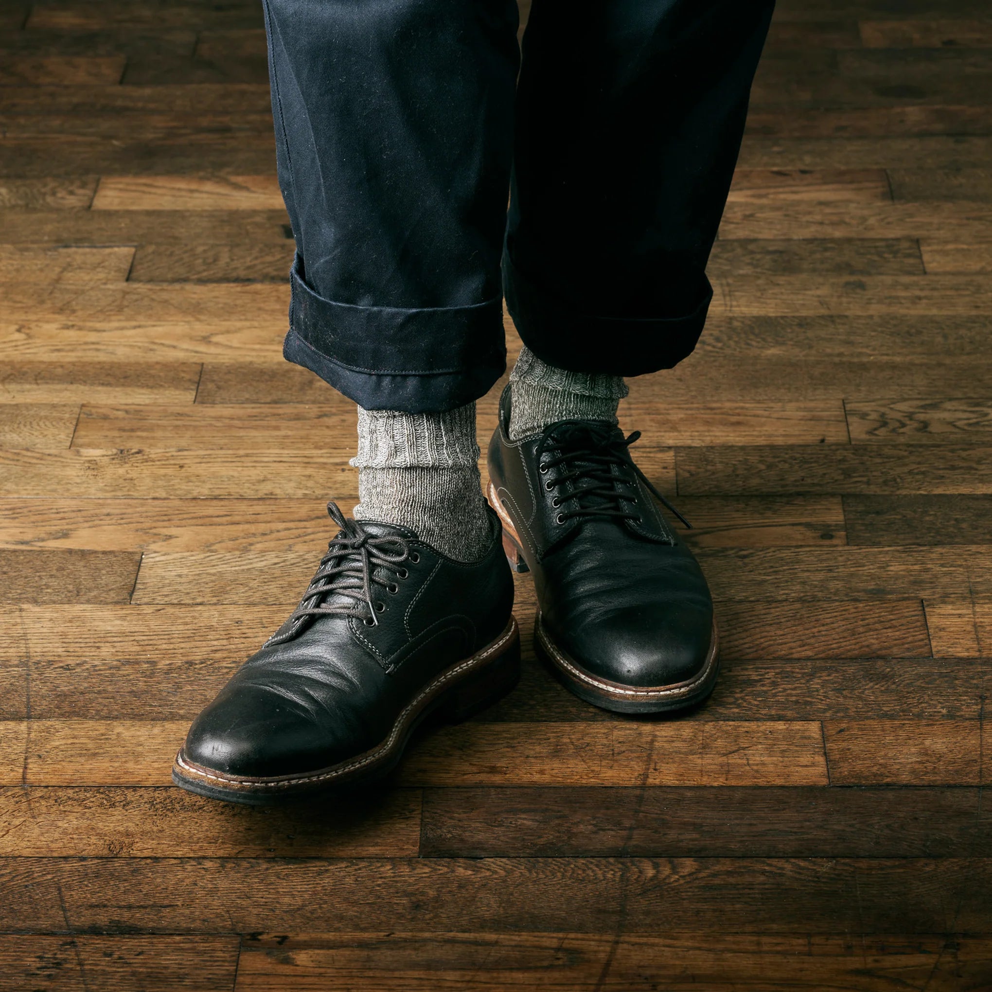 "Washi" Organic Cotton Ribbed Socks in Black