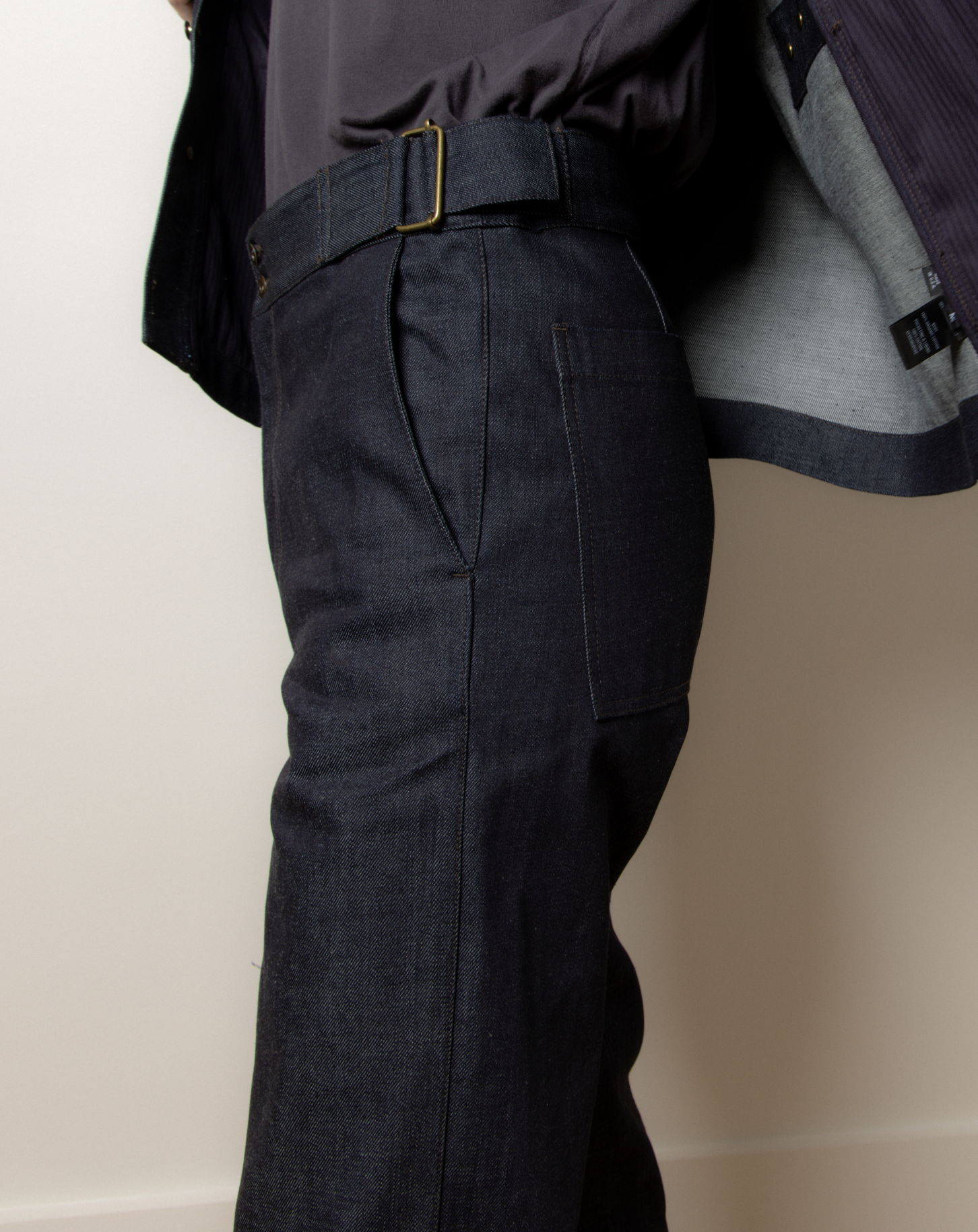 The Big Buckle Denim Trouser in Raw Indigo