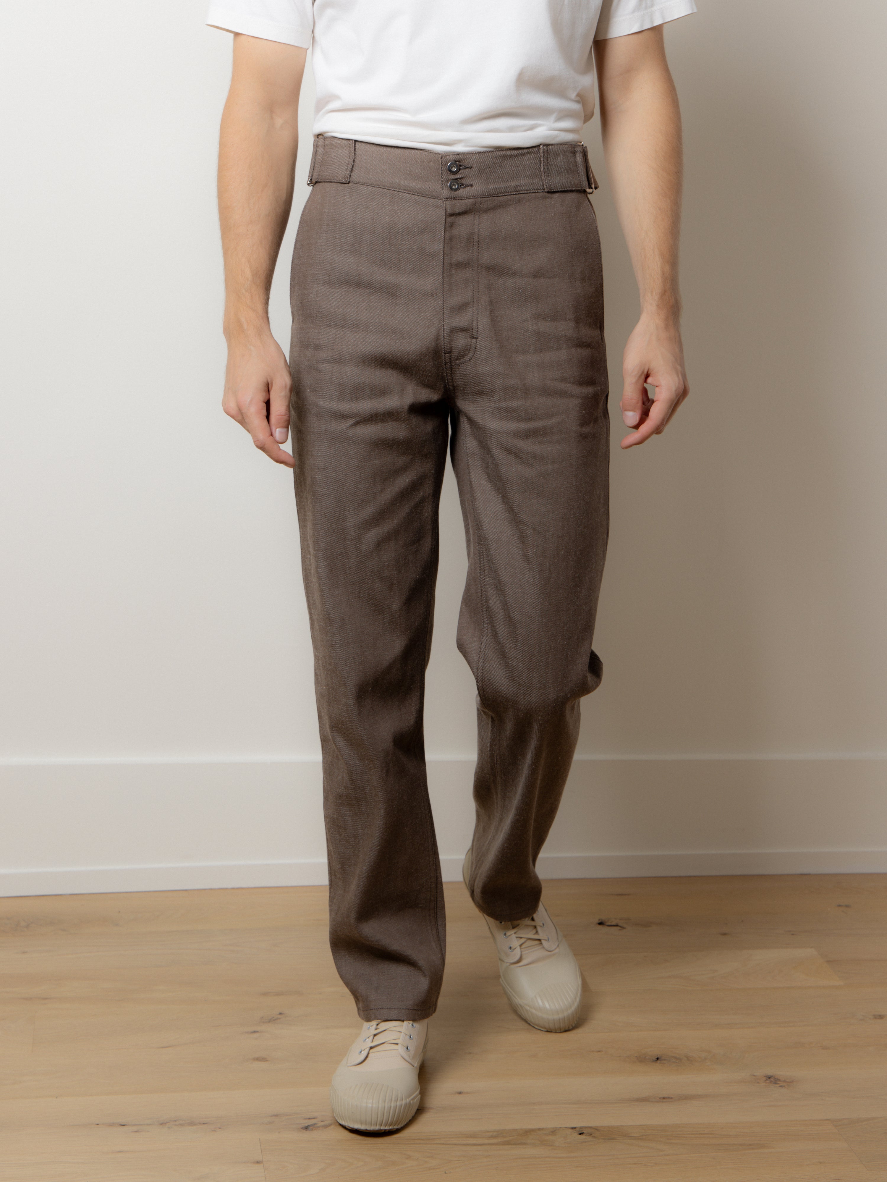 The Big Buckle Denim Trouser in Brown