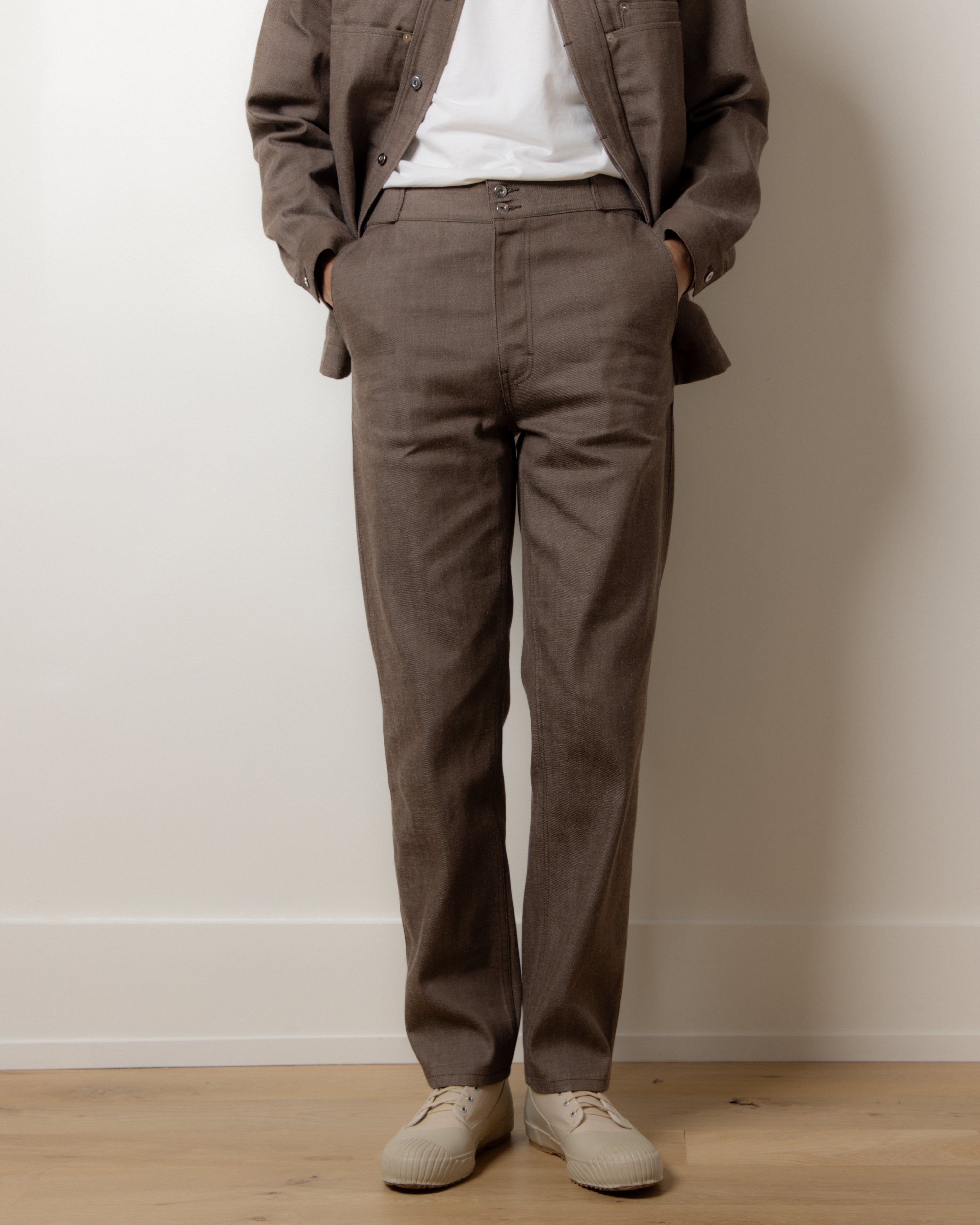 The Big Buckle Denim Trouser in Brown