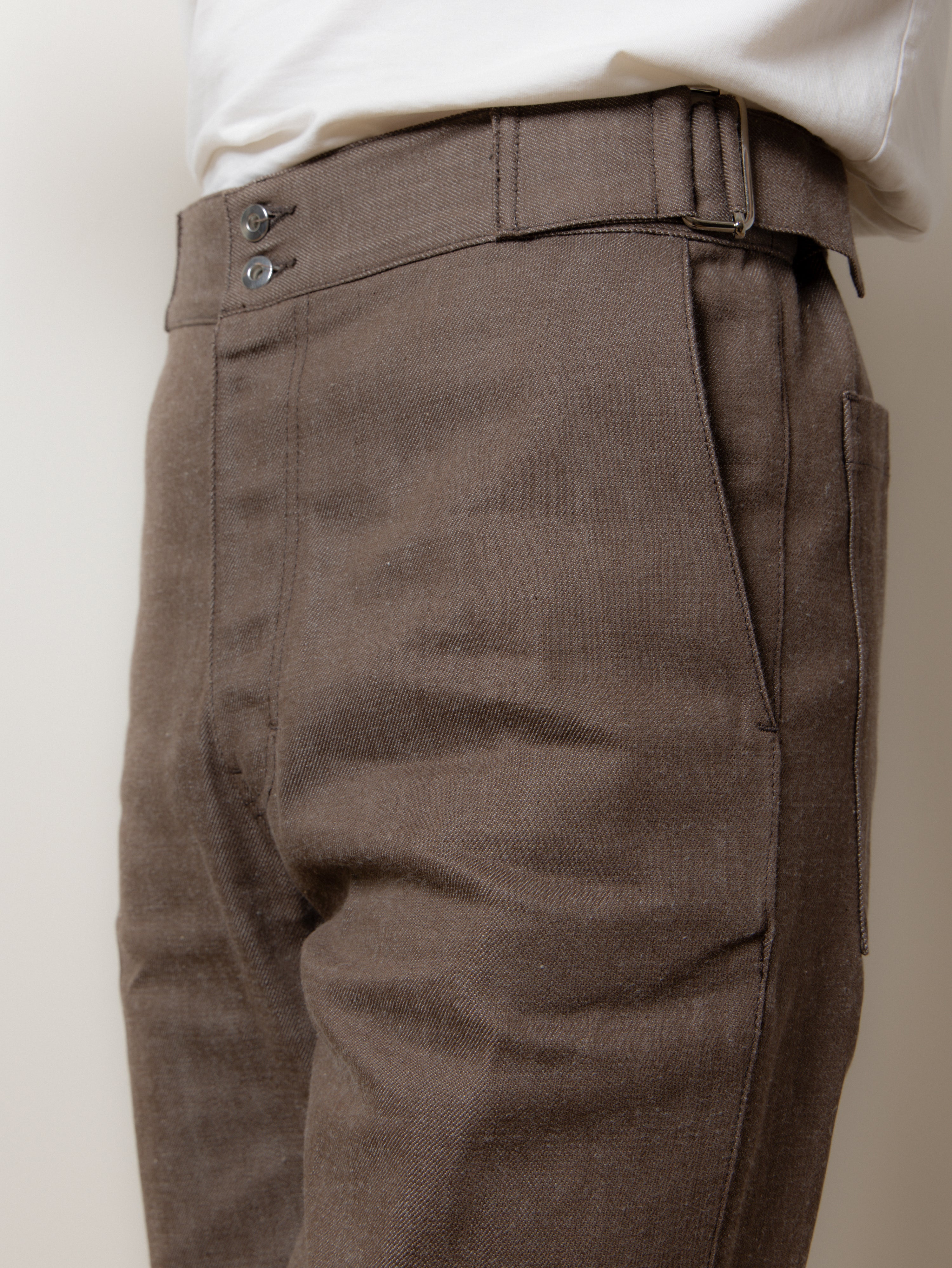 The Big Buckle Denim Trouser in Brown